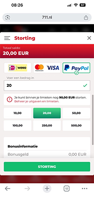 Casino Cashier with PayPal and Deposit Amount Highlighted