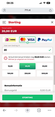Casino Cashier with Visa and Deposit Amount Highlighted