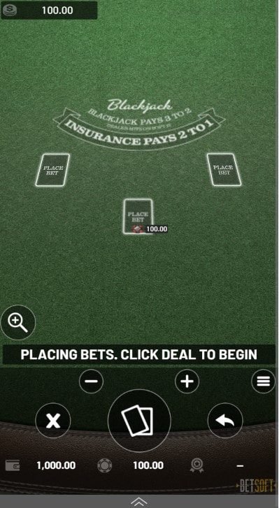 Placing a bet at an online blackjack table