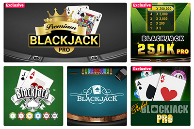 Screenshot of Party Casino's Online Blackjack Game Selection displaying four blackjack games