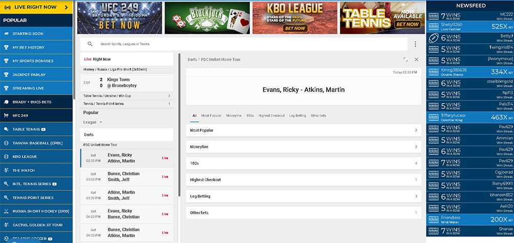 Live Betting Markets for Darts