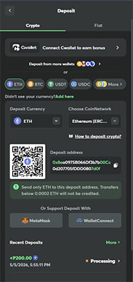 Casino Cashier with Crypto Payment Section Selected