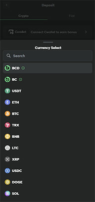 Casino Cashier with a List of Available Cryptocurrencies
