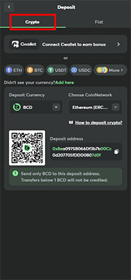 Casino Cashier with Crypto Payment Section Highlighted