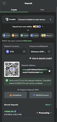 Casino Cashier with ETH Selected