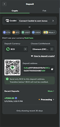 Casino Cashier with Crypto Payment Section