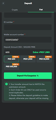Casino Cashier with Easypaisa Account Number and Deposit Amount