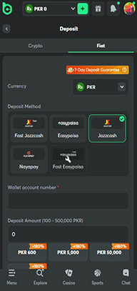 Casino Cashier with JazzCash Selected