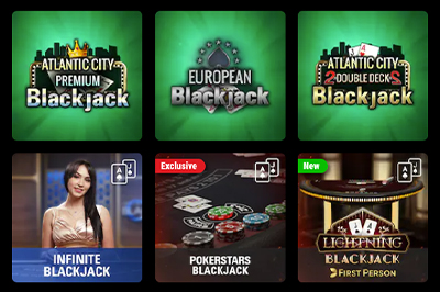 Screenshot of the 8 Blackjack Games offered by PokerStars Online Casino in NJ