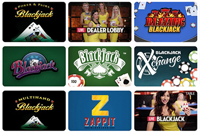 Screenshot of Tropicana's Online Blackjack Game Selection in New Jersey