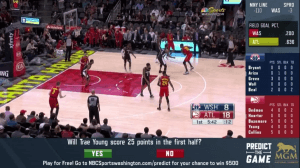 Screenshot of NBCS Washington Plus Predict the Game Telecast of Washington Wizards playing the Atlanta Hawks in State Farm Arena