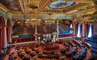 The interior of The House of Representatives in Des Moines, Iowa’s State