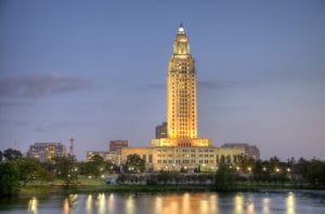 The Louisiana State Capitol building, located in downtown Barton Rouge