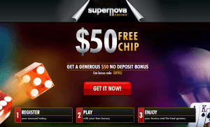 Screenshot of online casino no-deposit bonus offer from Supernova Casino.