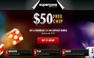 Screenshot of online casino no-deposit bonus offer from Supernova Casino.