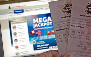 The numbers for the EuroMillions lottery checked online by someone with two physical tickets.