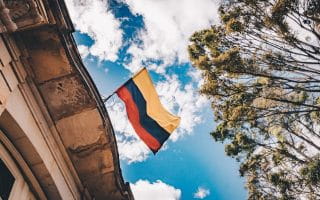 The flag of Colombia on top of a building
