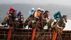 Horses racing during an event 