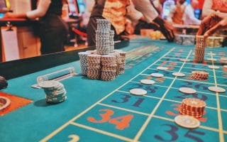 Poker chips on a table in a casino