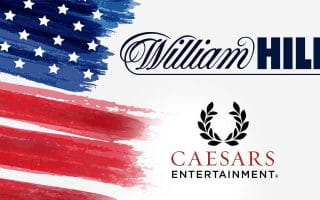 Caesars and William Hill Logos Next to the USA Flag
