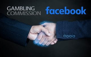The UK Gambling Commission and Facebook Logos Over Two Hands Shaking