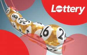 Lottery.com Logo next to Golden Bingo Balls in a Line