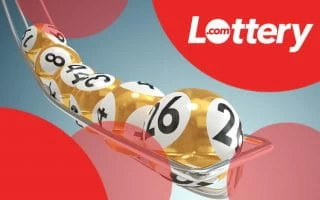 Lottery.com Logo next to Golden Bingo Balls in a Line