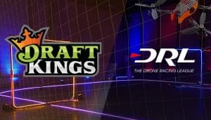 Logos of DraftKings and DRL With Drone Image Over a Battlefield