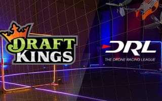 Logos of DraftKings and DRL With Drone Image Over a Battlefield