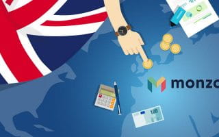 Monzo Logo Next to the British Flag Presenting Money Transactions