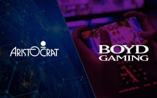 Boyd and Aristocrat Logos Over Different Backgrounds
