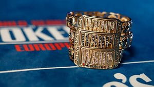 A WSOP Europe Bracelet on a Blue King's Resort Poker Table