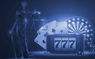 Themis Silhouette next to Casino Elements and a Mobile with a Slots App
