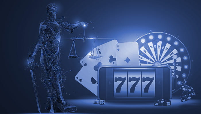 Siluet Themis di sebelah Elemen Kasino dan Seluler dengan Aplikasi Slot