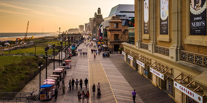 A shot of Atlantic City featuring the boardwalk 