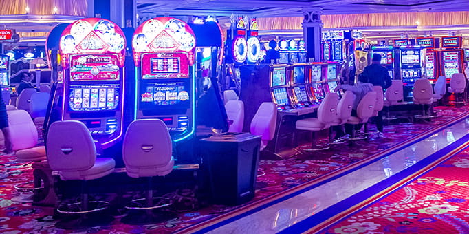 A neon-lit casino lounge 