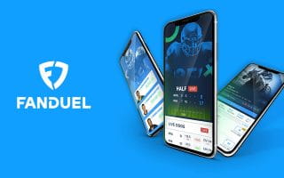 FanDuel Logo Next to Three Mobile Phones with Open Sports Apps