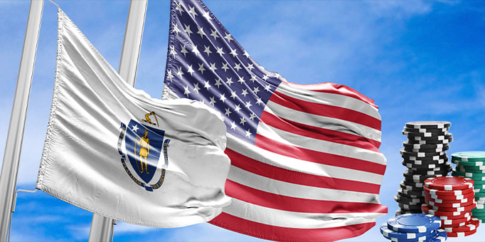 An image showing US flag and MA State flags.