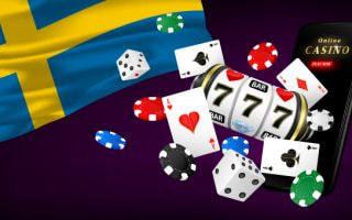 Online gambling elements, the Swedish flag and some sign for traffic surge