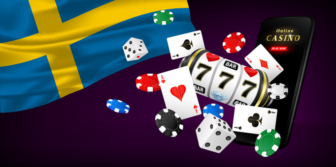 Online gambling elements, the Swedish flag and some sign for traffic surge