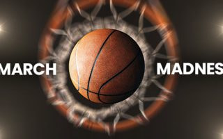 A basketball sat between the words ‘March’ and ‘Madness’