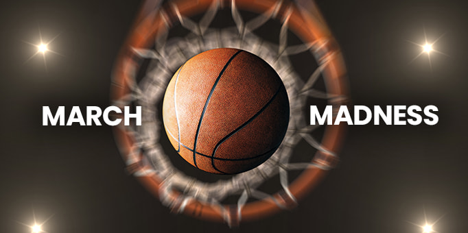 A basketball sat between the words ‘March’ and ‘Madness’