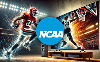 NCAA sports leagues displayed on a large screen