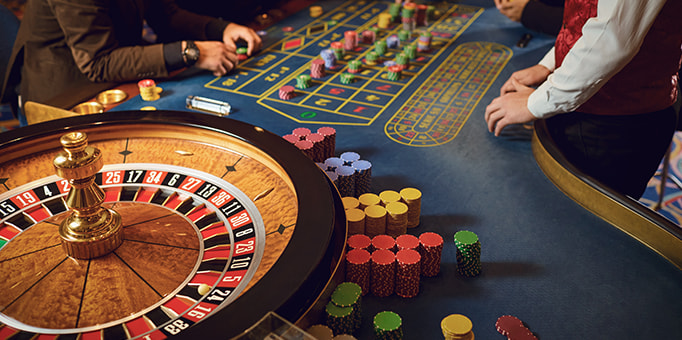 An image of a roulette wheel and table