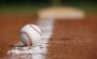 A baseball on a stadium