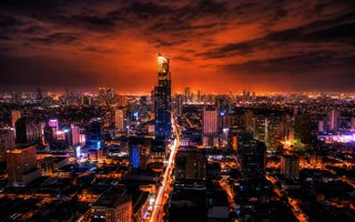 Illuminated skyline view of Manila, Philippines 