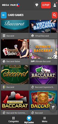 Baccarat online casino games lobby with baccarat variants