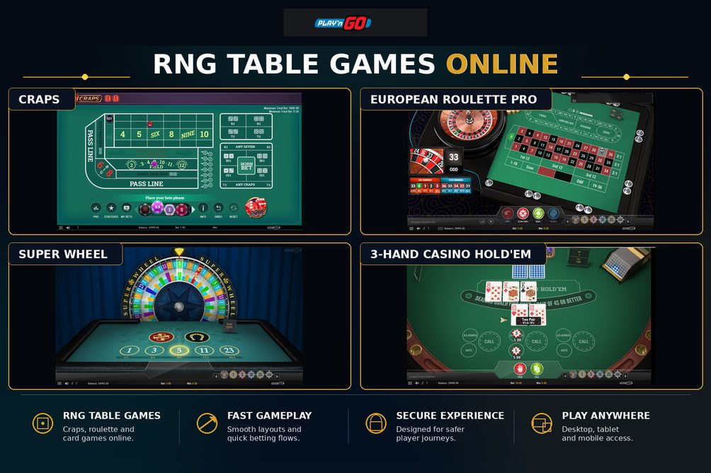 Play'n GO RNG table games online – Craps, European Roulette Pro, Super Wheel and 3-Hand Casino Hold'em