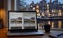 Laptop showing a cloned Dutch casino website, with Amsterdam canal houses behind